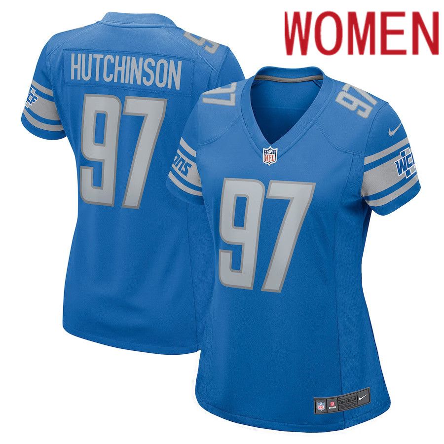 Women Detroit Lions #97 Aidan Hutchinson Nike Blue Game NFL Jersey->women nfl jersey->Women Jersey